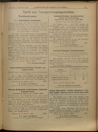 Verordnungs-Blatt für Eisenbahnen und Schiffahrt: Veröffentlichungen in Tarif- und Transport-Angelegenheiten 19010219 Seite: 13