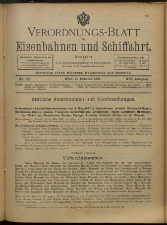 Verordnungs-Blatt für Eisenbahnen und Schiffahrt: Veröffentlichungen in Tarif- und Transport-Angelegenheiten 19010221 Seite: 1