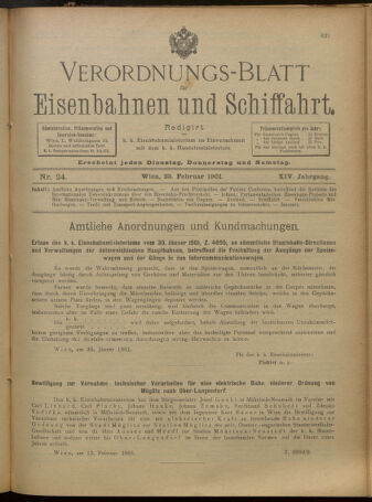 Verordnungs-Blatt für Eisenbahnen und Schiffahrt: Veröffentlichungen in Tarif- und Transport-Angelegenheiten 19010223 Seite: 1