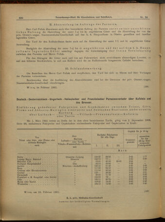 Verordnungs-Blatt für Eisenbahnen und Schiffahrt: Veröffentlichungen in Tarif- und Transport-Angelegenheiten 19010223 Seite: 10