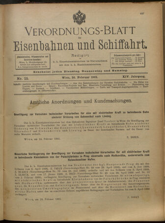 Verordnungs-Blatt für Eisenbahnen und Schiffahrt: Veröffentlichungen in Tarif- und Transport-Angelegenheiten 19010226 Seite: 1