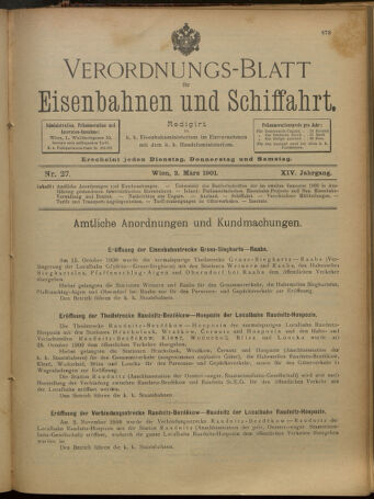 Verordnungs-Blatt für Eisenbahnen und Schiffahrt: Veröffentlichungen in Tarif- und Transport-Angelegenheiten 19010302 Seite: 1