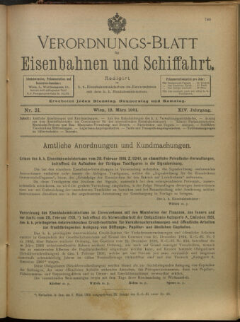 Verordnungs-Blatt für Eisenbahnen und Schiffahrt: Veröffentlichungen in Tarif- und Transport-Angelegenheiten 19010312 Seite: 1