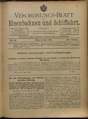 Verordnungs-Blatt für Eisenbahnen und Schiffahrt: Veröffentlichungen in Tarif- und Transport-Angelegenheiten 19010314 Seite: 1