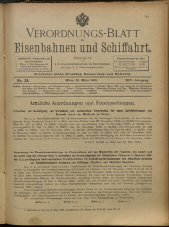 Verordnungs-Blatt für Eisenbahnen und Schiffahrt: Veröffentlichungen in Tarif- und Transport-Angelegenheiten 19010316 Seite: 1