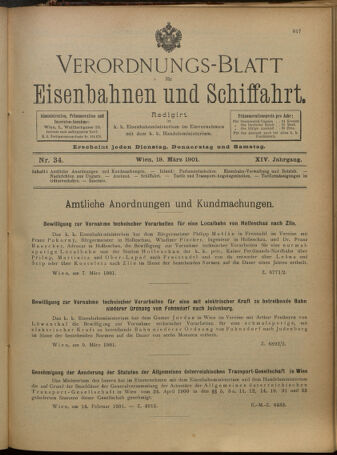 Verordnungs-Blatt für Eisenbahnen und Schiffahrt: Veröffentlichungen in Tarif- und Transport-Angelegenheiten 19010319 Seite: 1