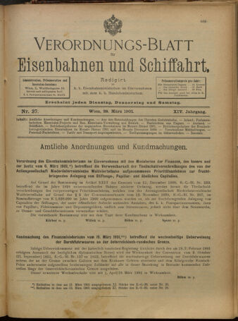 Verordnungs-Blatt für Eisenbahnen und Schiffahrt: Veröffentlichungen in Tarif- und Transport-Angelegenheiten 19010328 Seite: 1