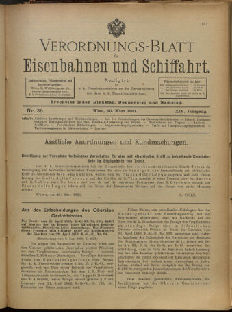 Verordnungs-Blatt für Eisenbahnen und Schiffahrt: Veröffentlichungen in Tarif- und Transport-Angelegenheiten 19010330 Seite: 1