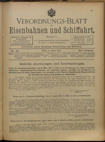 Verordnungs-Blatt für Eisenbahnen und Schiffahrt: Veröffentlichungen in Tarif- und Transport-Angelegenheiten 19010404 Seite: 1