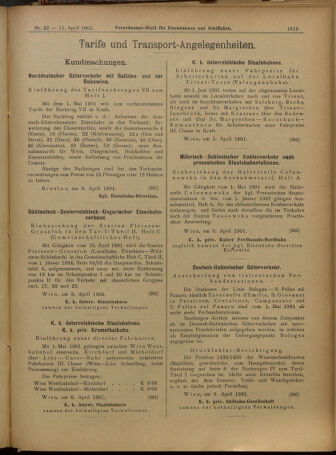 Verordnungs-Blatt für Eisenbahnen und Schiffahrt: Veröffentlichungen in Tarif- und Transport-Angelegenheiten 19010411 Seite: 15