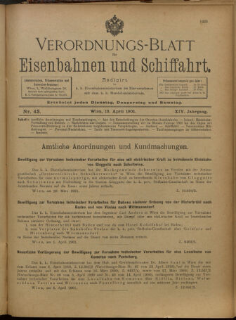 Verordnungs-Blatt für Eisenbahnen und Schiffahrt: Veröffentlichungen in Tarif- und Transport-Angelegenheiten 19010413 Seite: 1