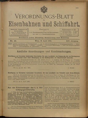 Verordnungs-Blatt für Eisenbahnen und Schiffahrt: Veröffentlichungen in Tarif- und Transport-Angelegenheiten 19010418 Seite: 1