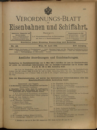 Verordnungs-Blatt für Eisenbahnen und Schiffahrt: Veröffentlichungen in Tarif- und Transport-Angelegenheiten 19010420 Seite: 1