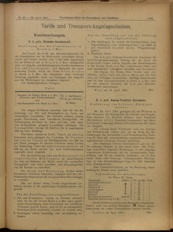 Verordnungs-Blatt für Eisenbahnen und Schiffahrt: Veröffentlichungen in Tarif- und Transport-Angelegenheiten 19010420 Seite: 11