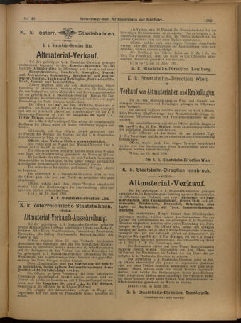 Verordnungs-Blatt für Eisenbahnen und Schiffahrt: Veröffentlichungen in Tarif- und Transport-Angelegenheiten 19010420 Seite: 15