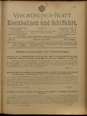 Verordnungs-Blatt für Eisenbahnen und Schiffahrt: Veröffentlichungen in Tarif- und Transport-Angelegenheiten 19010423 Seite: 1