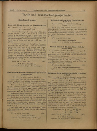 Verordnungs-Blatt für Eisenbahnen und Schiffahrt: Veröffentlichungen in Tarif- und Transport-Angelegenheiten 19010423 Seite: 11