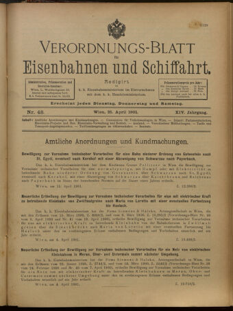 Verordnungs-Blatt für Eisenbahnen und Schiffahrt: Veröffentlichungen in Tarif- und Transport-Angelegenheiten 19010425 Seite: 1