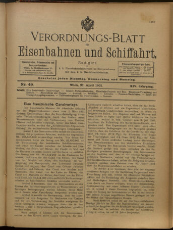 Verordnungs-Blatt für Eisenbahnen und Schiffahrt: Veröffentlichungen in Tarif- und Transport-Angelegenheiten 19010427 Seite: 1