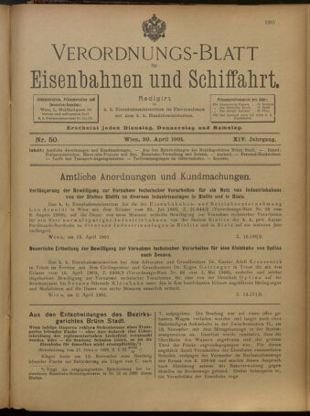 Verordnungs-Blatt für Eisenbahnen und Schiffahrt: Veröffentlichungen in Tarif- und Transport-Angelegenheiten 19010430 Seite: 1