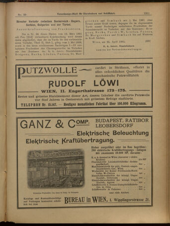 Verordnungs-Blatt für Eisenbahnen und Schiffahrt: Veröffentlichungen in Tarif- und Transport-Angelegenheiten 19010430 Seite: 11