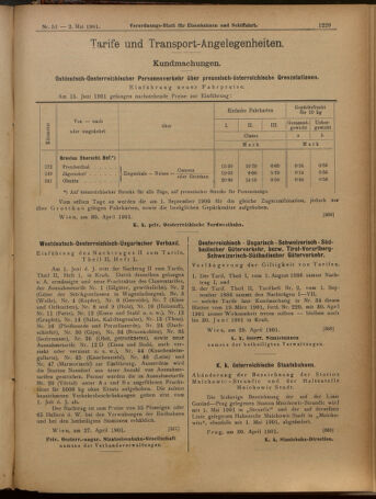 Verordnungs-Blatt für Eisenbahnen und Schiffahrt: Veröffentlichungen in Tarif- und Transport-Angelegenheiten 19010502 Seite: 9