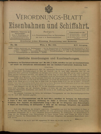 Verordnungs-Blatt für Eisenbahnen und Schiffahrt: Veröffentlichungen in Tarif- und Transport-Angelegenheiten 19010504 Seite: 1