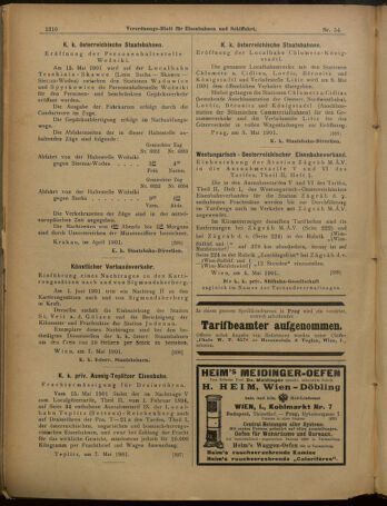 Verordnungs-Blatt für Eisenbahnen und Schiffahrt: Veröffentlichungen in Tarif- und Transport-Angelegenheiten 19010509 Seite: 26