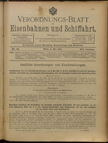 Verordnungs-Blatt für Eisenbahnen und Schiffahrt: Veröffentlichungen in Tarif- und Transport-Angelegenheiten 19010511 Seite: 1