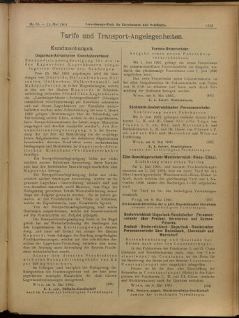 Verordnungs-Blatt für Eisenbahnen und Schiffahrt: Veröffentlichungen in Tarif- und Transport-Angelegenheiten 19010511 Seite: 19