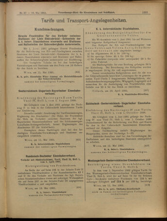 Verordnungs-Blatt für Eisenbahnen und Schiffahrt: Veröffentlichungen in Tarif- und Transport-Angelegenheiten 19010516 Seite: 7