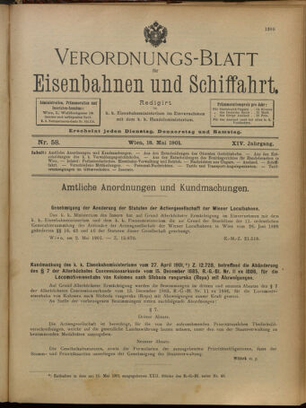 Verordnungs-Blatt für Eisenbahnen und Schiffahrt: Veröffentlichungen in Tarif- und Transport-Angelegenheiten 19010518 Seite: 1