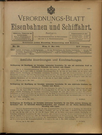 Verordnungs-Blatt für Eisenbahnen und Schiffahrt: Veröffentlichungen in Tarif- und Transport-Angelegenheiten 19010521 Seite: 1