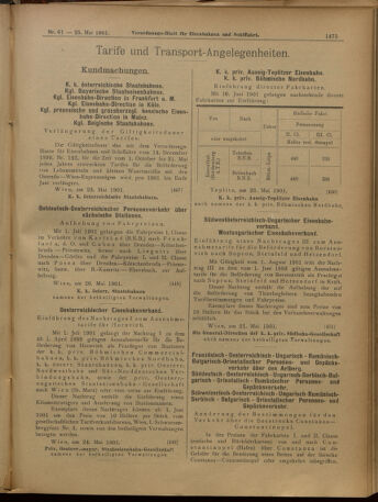 Verordnungs-Blatt für Eisenbahnen und Schiffahrt: Veröffentlichungen in Tarif- und Transport-Angelegenheiten 19010525 Seite: 19