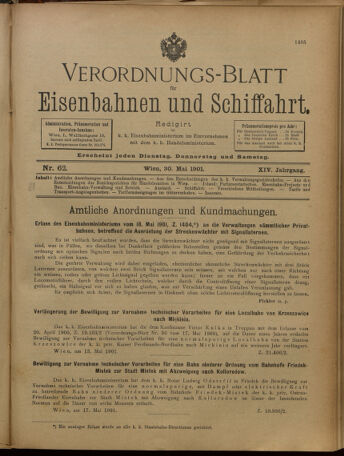 Verordnungs-Blatt für Eisenbahnen und Schiffahrt: Veröffentlichungen in Tarif- und Transport-Angelegenheiten 19010530 Seite: 1