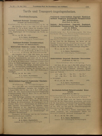 Verordnungs-Blatt für Eisenbahnen und Schiffahrt: Veröffentlichungen in Tarif- und Transport-Angelegenheiten 19010530 Seite: 21