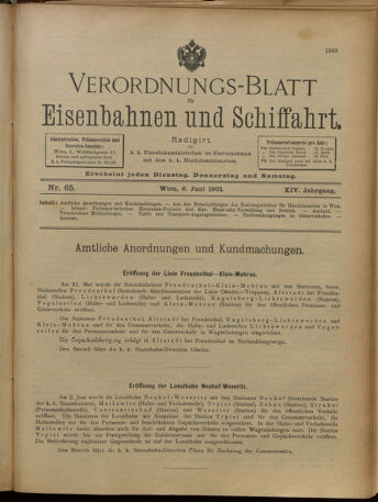 Verordnungs-Blatt für Eisenbahnen und Schiffahrt: Veröffentlichungen in Tarif- und Transport-Angelegenheiten 19010606 Seite: 1