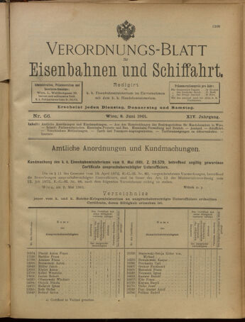 Verordnungs-Blatt für Eisenbahnen und Schiffahrt: Veröffentlichungen in Tarif- und Transport-Angelegenheiten 19010608 Seite: 1