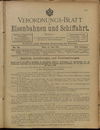 Verordnungs-Blatt für Eisenbahnen und Schiffahrt: Veröffentlichungen in Tarif- und Transport-Angelegenheiten 19010613 Seite: 1