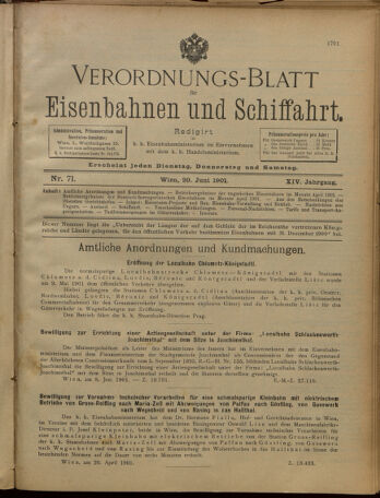 Verordnungs-Blatt für Eisenbahnen und Schiffahrt: Veröffentlichungen in Tarif- und Transport-Angelegenheiten 19010620 Seite: 1