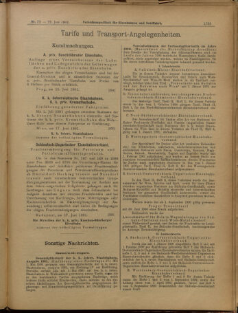 Verordnungs-Blatt für Eisenbahnen und Schiffahrt: Veröffentlichungen in Tarif- und Transport-Angelegenheiten 19010622 Seite: 11