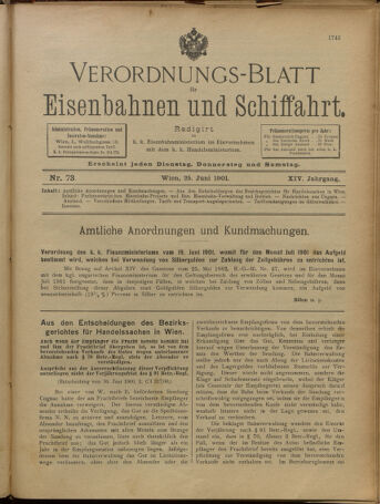 Verordnungs-Blatt für Eisenbahnen und Schiffahrt: Veröffentlichungen in Tarif- und Transport-Angelegenheiten 19010625 Seite: 1