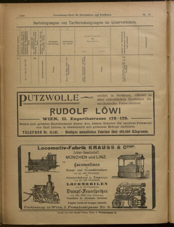 Verordnungs-Blatt für Eisenbahnen und Schiffahrt: Veröffentlichungen in Tarif- und Transport-Angelegenheiten 19010625 Seite: 16