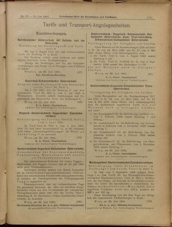 Verordnungs-Blatt für Eisenbahnen und Schiffahrt: Veröffentlichungen in Tarif- und Transport-Angelegenheiten 19010625 Seite: 7