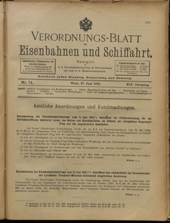 Verordnungs-Blatt für Eisenbahnen und Schiffahrt: Veröffentlichungen in Tarif- und Transport-Angelegenheiten 19010627 Seite: 1