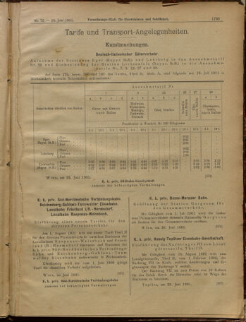 Verordnungs-Blatt für Eisenbahnen und Schiffahrt: Veröffentlichungen in Tarif- und Transport-Angelegenheiten 19010629 Seite: 7