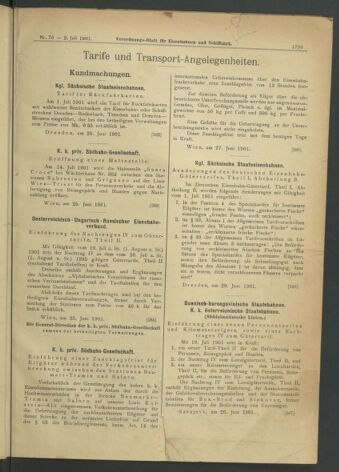 Verordnungs-Blatt für Eisenbahnen und Schiffahrt: Veröffentlichungen in Tarif- und Transport-Angelegenheiten 19010702 Seite: 7