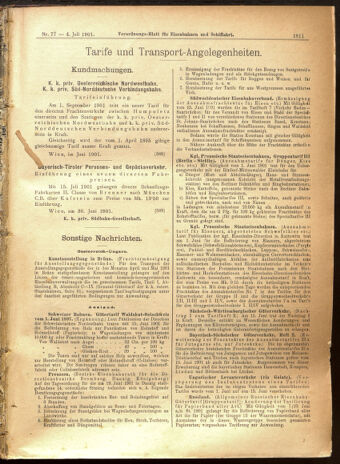 Verordnungs-Blatt für Eisenbahnen und Schiffahrt: Veröffentlichungen in Tarif- und Transport-Angelegenheiten 19010704 Seite: 7