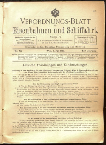 Verordnungs-Blatt für Eisenbahnen und Schiffahrt: Veröffentlichungen in Tarif- und Transport-Angelegenheiten 19010706 Seite: 1