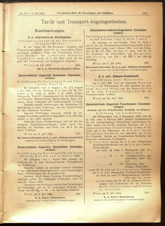 Verordnungs-Blatt für Eisenbahnen und Schiffahrt: Veröffentlichungen in Tarif- und Transport-Angelegenheiten 19010706 Seite: 11